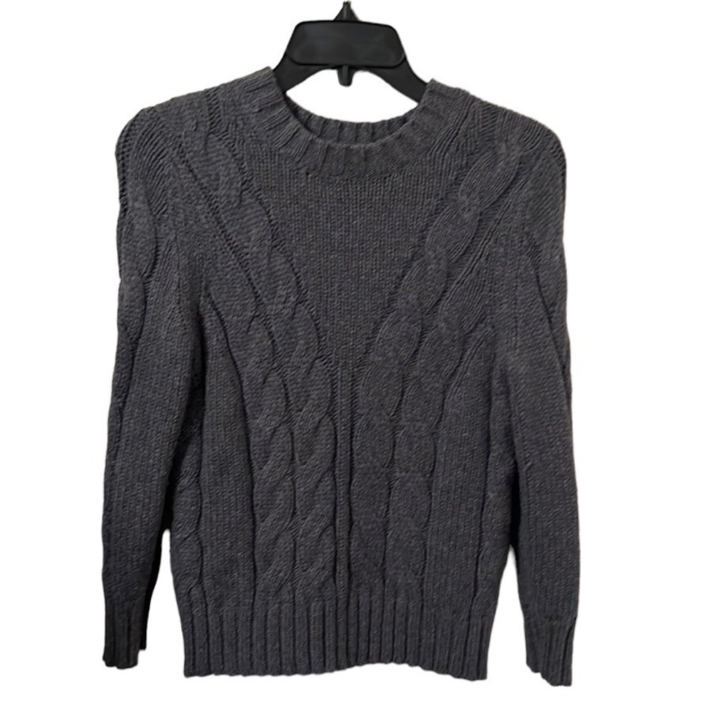 Ann Taylor Women's Gray Cable Knit Crew Neck Sweater Size S